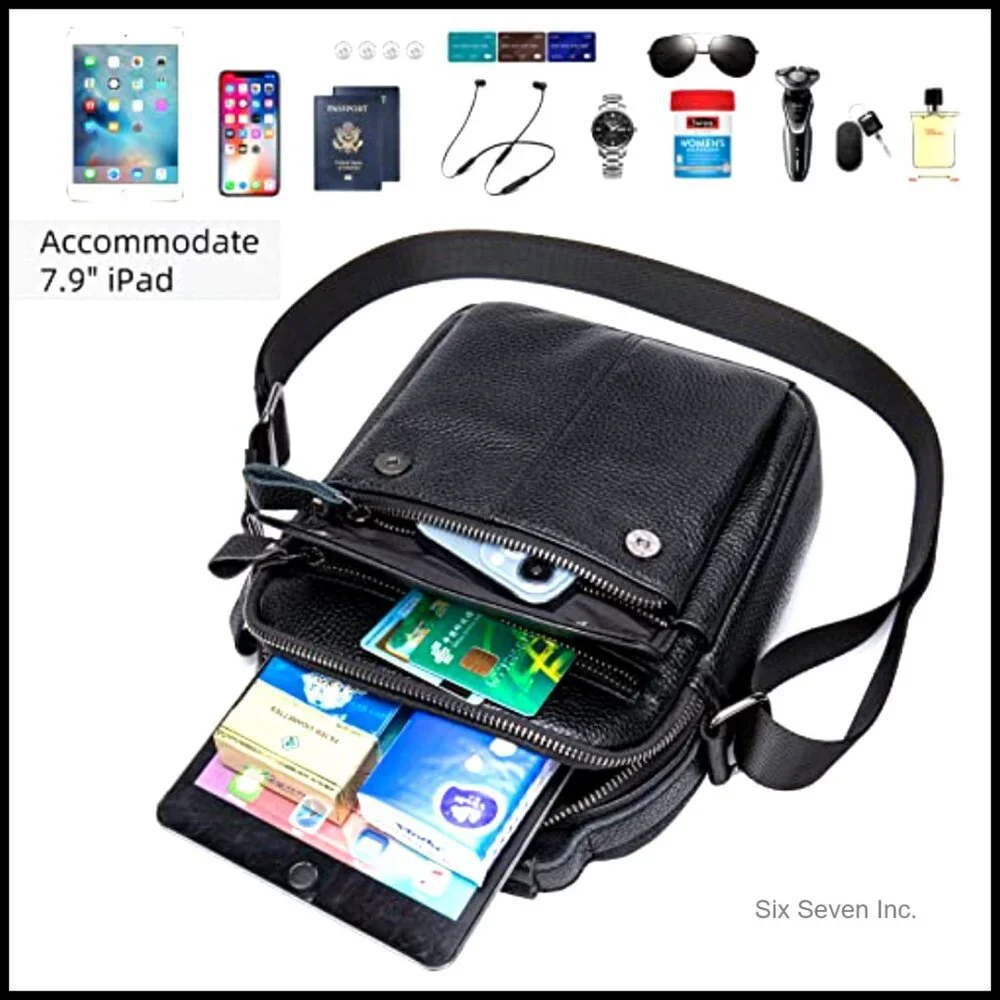 Genuine Leather Messenger Bag Small Mini Adjustable Strap Zipper Pockets